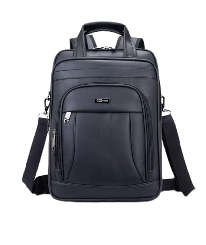 Mochila Couro Reforçada Executiva Grande Mochila para Notebook Trabalho Viagem Escola com Cabo de Aço Impermeável (Marrom) (preto)