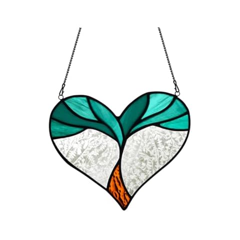 BOXCASA Tree of Life Decor Stained Glass Suncatcher,Stained Glass Window Hanging Tree of Life Decorations for Home Window,Heart-Shaped Tree of Life Gifts for Women Men,Housewarming Gifts Cover