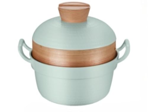 EVREFIN 20cm セラミック蒸し器 バスケット付き 1〜2人分 ホワイト お手入れ簡単 煮込み料理、カレー、ローストに最適 蓋付き コンパクトで軽量 ガス・電磁調理器対応 耐久性あり インスタントラーメン用ノンスティックアルミ鍋 (【グラスグリーン