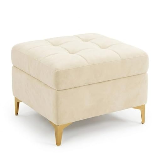 Image of FURNY Styliving 4 Seater L Shape Sofa Set with Movable Ottoman & Golden Legs | Flexible Left or Right Layout | Plush Velvet Fabric (Cream) | Perfect for Living Room, Guest Room & Office