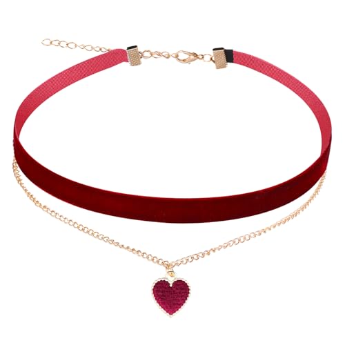 HekouJiub Gothic Samt Halskette Halloween Rot Trachtenkette Damen Choker Halskette mit Herzanhänger Verstellbare Herz Halsband 80er 90er Jahre...