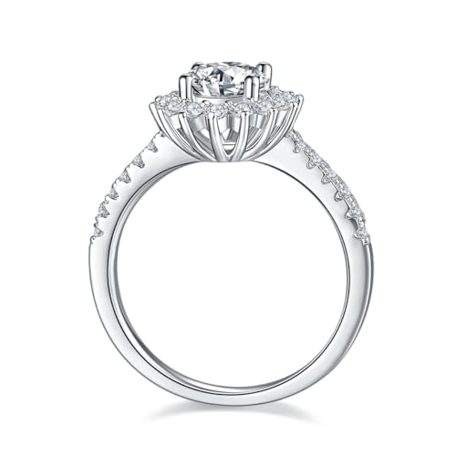 Atylyk 1CT Women's Moissanite Engagement Ring 925 Sterling Silver Big Flower Design Halo Wedding Band, D Color VVS1 Clarity, Anniversary Birthday Gift Jewelry3