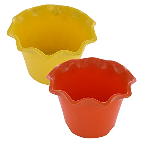 Image of Kuber Industries Blossom Flower Pot|Durable Plastic Flower Pots|Planters for Home D cor|Garden|Living Room|Balcony|Pack of 2 (Orange & Yellow)
