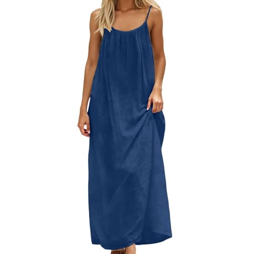 Image of HTHLVMD Backless Cami Dress Summer Dresses for Women 2026 Spaghetti Strap Dresses Womens Solid Color Backless Cami Dress