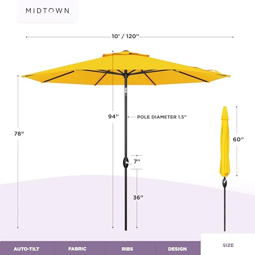 Image of Midtown Umbrellas - The Lean 10 Ft Patio Umbrella with Fade-Resistant Sunbrella Fabric, Auto-Tilt Aluminum Frame and 8 Reinforced Ribs for Deck, Pool & Garden - White Canopy, Black Pole
