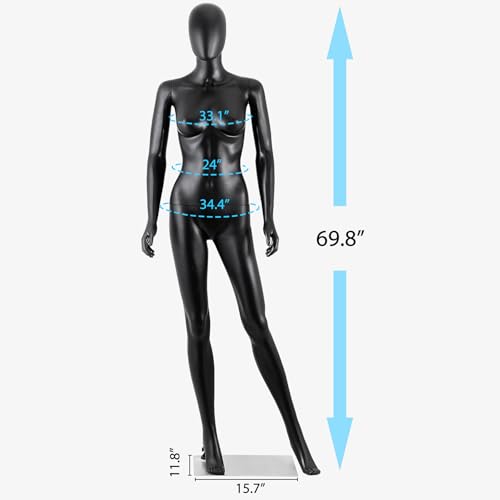 ZENY Female Mannequin Full Body Dress Form 70 Inches Adjustable Maniquins Dress Model Detachable Manequins Stand with Metal Base, Black