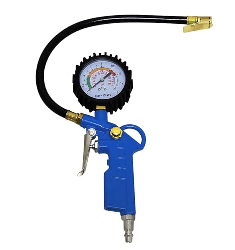 OKSTENCK Auto Tire Inflator with Pressure Gauge 220 PSI Dial Wheel Inflator Gage Compressor Accessories Heavy Duty with Rubber Hose and Quick Connect Plug for RV Car Motorcycle for Men