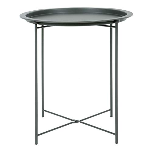 Round Metal Folding Side Table Tray Top Light Portable Coffee Night Stand Dark Grey