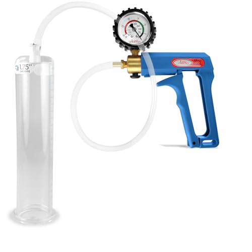 LeLuv Penis Pump Maxi Blue Handle + Protected Gauge and Clear Hose – 9 inch Length x 1.75 inch Diameter Cylinder