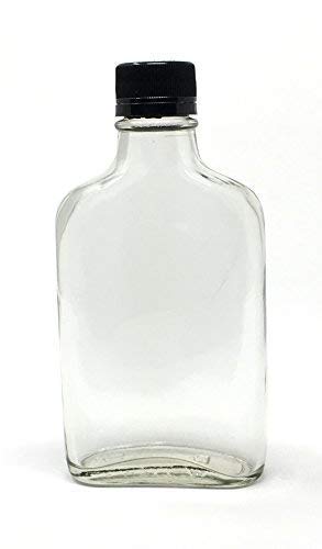 200 Ml (6.6 Oz) Glass Flask Liquor Bottle With Black Caps (12 Pack) #TOP7