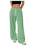 RoseSeek Women's Drawstring Waist Straight Streetwear Long Wide Leg Pants Casual Loose Baggy Workout Long Fall Sweatpants Mint Green Small