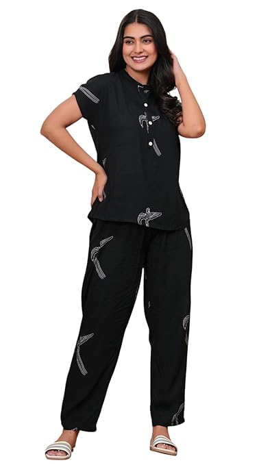 printbarn Women's Pajama Set Nightsuit Minimal Printed Casual Nightwear-picture-33