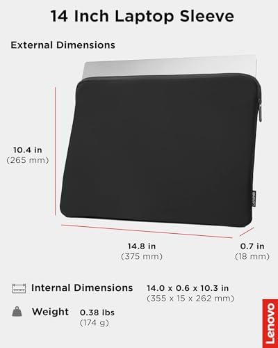 Image of Lenovo Basic Laptop Sleeve - (14 Inch) - Neoprene Material - Soft Fleece Lining - Zippered Top Opening - Black