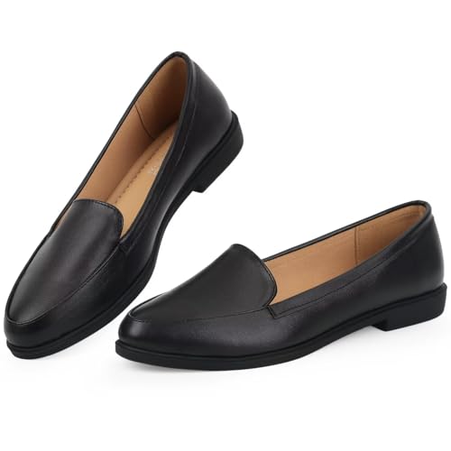 Image of MUSSHOE Women's Loafer Slip-on Flats for Women Dressy Comfortable Loafers for Women Black Pu
