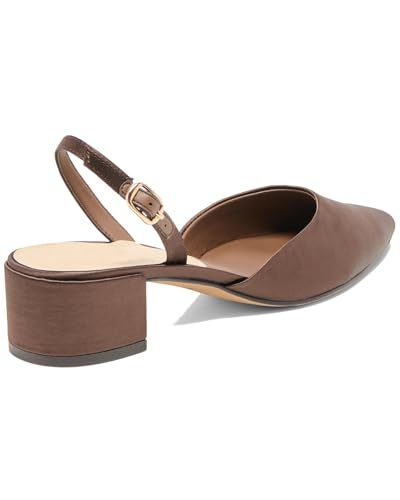 VARECOLA Women's Slingback Buckle Low chunky Block Heel Sandals Closed Pointed Toe Satin Texture Shoes Wedding Party Dressy Pumps3