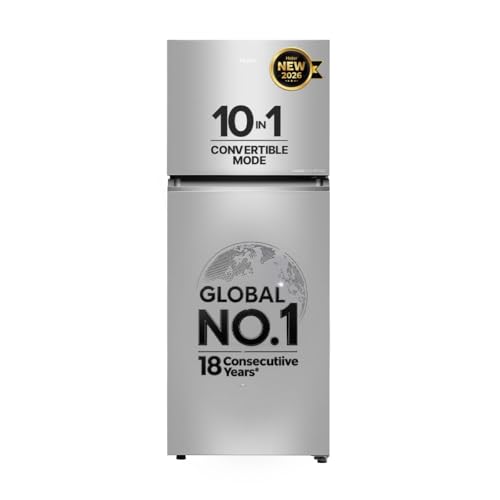 Image of Haier 328 L 2 Star Frost Free Triple Inverter Double Door Refrigerator, 360 Magic Cooling Uniform Freshness & Spacious Fresh Zone (HEF-332TSA-P, Nickle Steel, 10 In 1 Convertible Modes, 2026 Model)