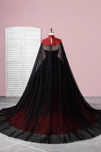 Mauuwy Victorian Beaded Wedding Dresses for Women Lace Gothic Wedding Gown with Cape 3D Flowers Bridal Dresses with Train3