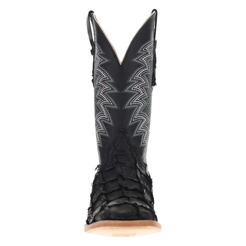 Image of Vaccari Men's Dylan Genuine Pirarucu Fish Leather Broad Square Toe Cowboy Boots