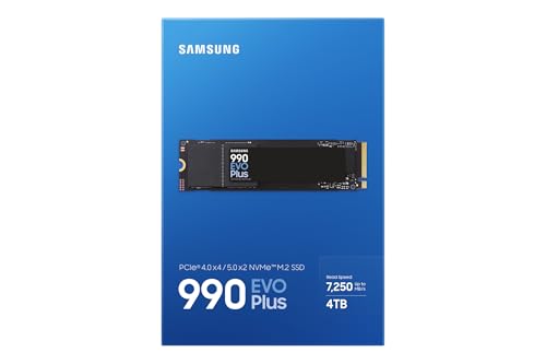 Samsung SSD Interne 990 EVO Plus, NVMe 2.0 PCIe 4.0 x 4 / 5.0x2, 4 To, Vitesse de lecture jusqu'à 7250 Mo/s, Idéal pour le gaming et la bureautique, MZ-V9S4T0BW - 5