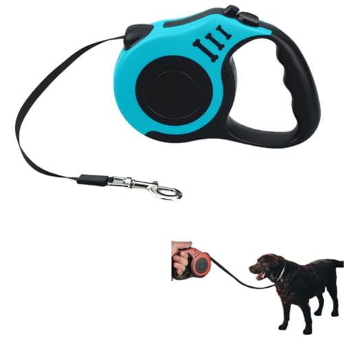 Stewlt 牽引ロープ 犬牽引ロープ 伸縮式犬牽引ロープ 伸縮式、滑らかな巻き取り、噛み防止、滑り止めハンドル付き、長さ5メートル、小型犬、中型犬、大型犬、アウトドア、外出、散歩に適しています。 (ブルー,3m)