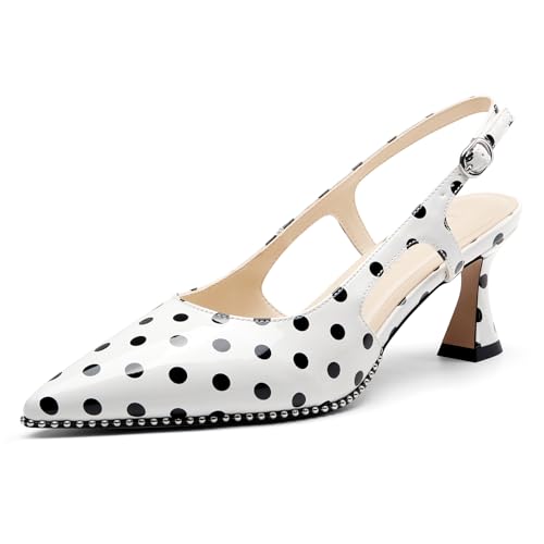 Image of TNYNFBEB Womens Kitten Heel Pointed Toe Pumps Sliver Beaded Slingback Slip-on Buckle Prom Dress Basic Classic Patent Leather Summer 2.6 Inches Heels