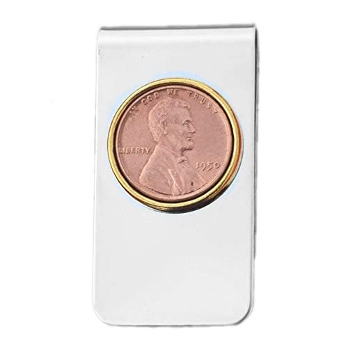 US 1950 Lincoln Small Cent BU Uncirculated Coin Stainless Steel Gold Silver Two Tone Money Clip NEW - Lucky Penny
