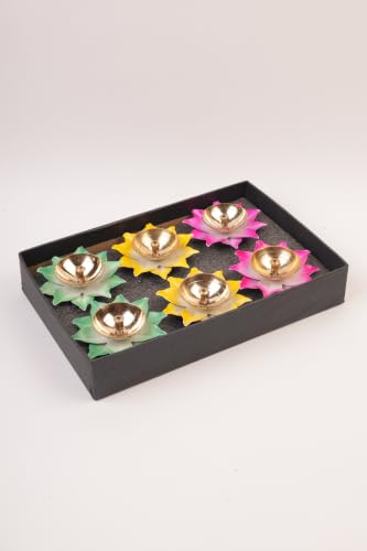 Image of Klassic Lotus Shaped Diya for Puja (6 Diyas 3inch Multicolor Petals) for Home Decor, for Pooja, Housewarming, Temple, Festivals & Diwali Gifting ( Pack of 6 Pcs, Multicolour )