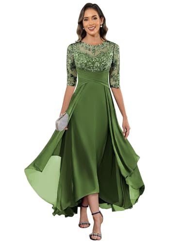 JAEDEN Brautmutterkleider mit Ärmel Spitze Abendkleider für Damen Hi-Lo Festliches Kleid Hochzeit...