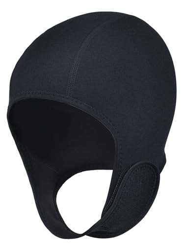REALON Diving Hood Neoprene Cap Scuba Swim Tunable Head Protection Chin Strap Cover Wetsuit Beanie 2mm Men Women Youth Windproof Surf Thermal Hat for Rafting Canoe Wading Sports