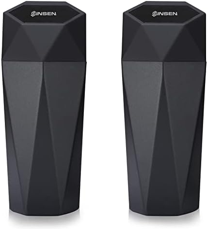 SINSEN Car Trash Can, Garbage Bin Mini Trashcan, Interior Automotive Accessories, Vehicle Waste Holder with Lid, Organizer for Auto and Chuck, Car Essentials Dustbin, 2 Pack, Black