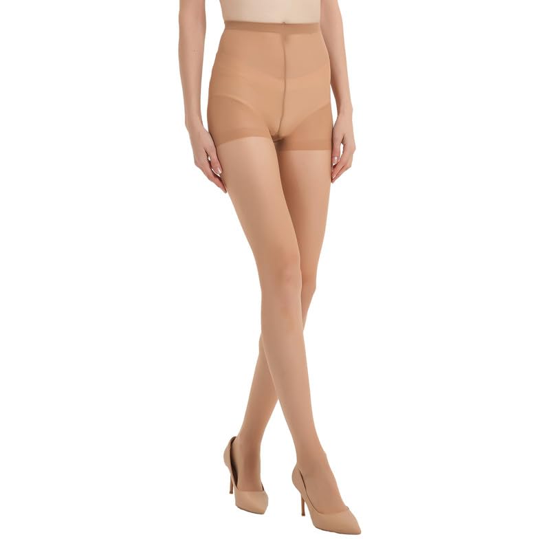 Women's 20D Sheer Black Tights, Nylon Pantyhose High Waist Stockings Reinforced Toes