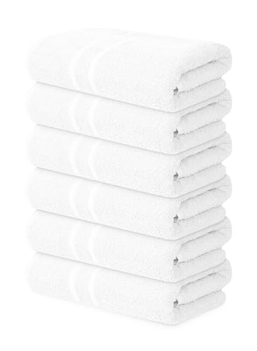 Textila Basic Medium Bath Towels 24x48 Inches – Pack of 6 – White Color – Soft and Absorbent Multipurpose Cotton Towels for Bathroom, Spa, Gym, Salon, Hotel, Clinics and Everyday Use
