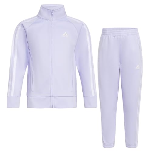 adidas Girls' Zip Front Classic Jacket and Joggers Tricot Track Set (Pack of 2), 6X