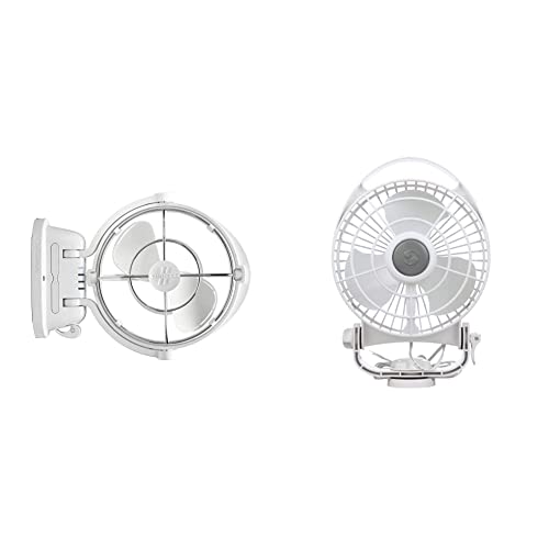 CAFRAMO SEEKR, Sirocco II Fan, Omni-Directional Gimbal Fan, 12V/24V, White & Marine Bora. 12V Marine Fan. Direct Wire, Low Draw, 5000 Hour Motor Life. White, 6.5â€ x 3.0â€ x 9.5â€ (748CAWBX)