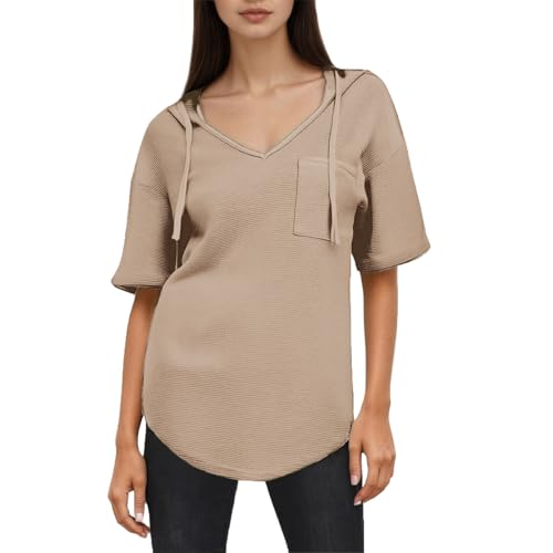 AILLOSA T-Shirts for Women Blouses & Tunics - Elegant Tops & Blouses with V-Neck, Short Sleeves and Comfortable Pink