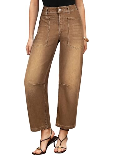 Image of EVALESS Barrel Jeans Women Baggy Stretchy Cropped Denim Pants