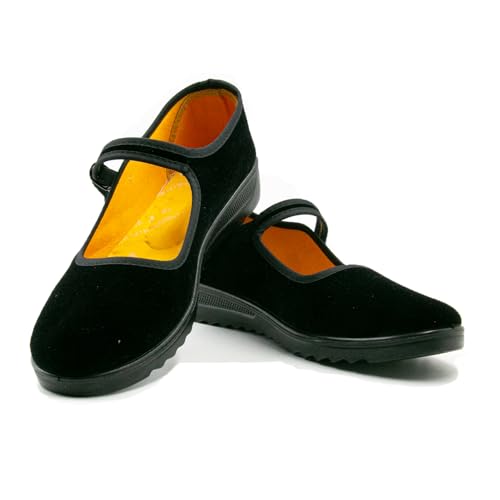 Aiotio Women'S Velvet Mary Jane Shoes Old Beijing Cloth Shoes Dance Shoes With Adjustable Tightness(8) Black thumb #5