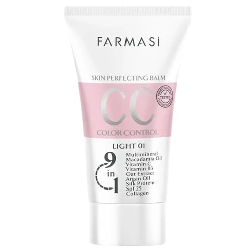 FARMASi CC Color Correcting Cream, Tinted Moisturizer Makeup Base with SPF 25, Lightweight Buildable Coverage, Natural Flawless Finish, All Skin Types, 1.7 fl oz, Light