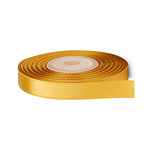 Image of Solid Color Double Faced Gold Satin Ribbon 3 /8 inch X 25 Yards, Ribbons Perfect for Crafts, Wedding Decor, Bow Making, Sewing, Gift Package Wrapping and More