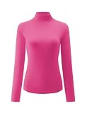 Kindcall Women’s Slim Fitted Mock Turtleneck Tops Long Sleeve Lightweight Base Layer Shirts Hot Pink Small
