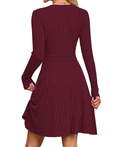 AUSELILY Womens Fall Dress 2025 V Neck Long Sleeve Dresses A Line Wrap Knit Dress2