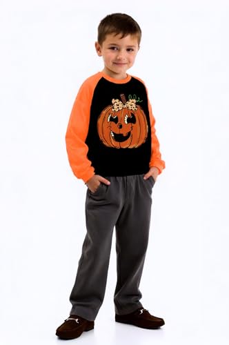 Kids Halloween Shirt Boys Girls Pumpkin Ghost Halloween Graphic Tees Raglan Toddler Long Sleeve T-Shirt Tops2