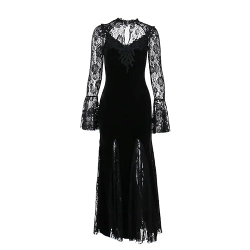 Gothic Langärmliges Spitzenkleid für die Hochzeit Damen Gerafftes...