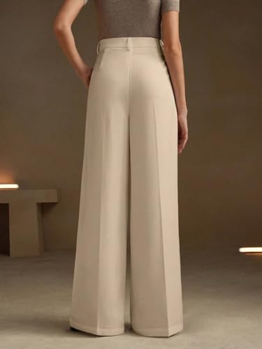 Image of KOTTY Women's Beige High Waist Wide Leg Straight Trouser for Formal and Office Wear