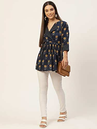 Image of feranoid Women's Cotton Floral Printed Short Kurti Tunic Top