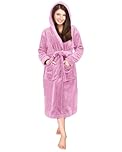 NY Threads Luxury Ladies Hooded Dressing Gown Super Soft Fleece Women's Robe Comfortable Loungewear and Nightwear, Pink, X-Large