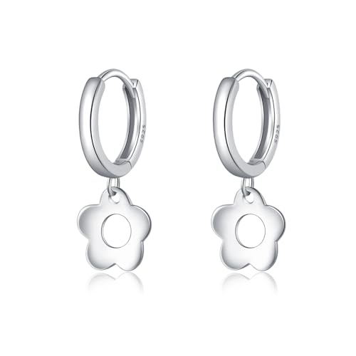 SLUYNZ Solid 925 Sterling Silver Flower Hoop Earrings for Women Teens Cute Flower Hoop Earrings Huggie