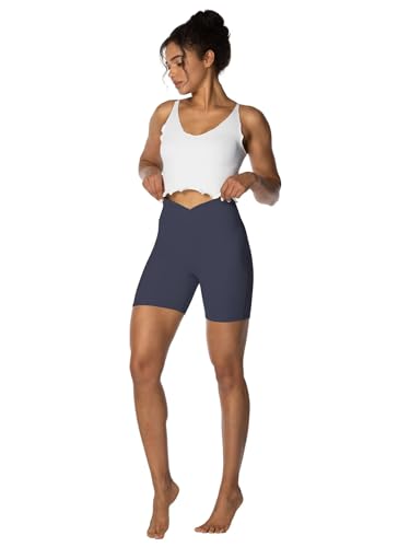 Image of Sunzel Crossover Biker Shorts for Women, No Front Seam V High Waist Yoga Workout Gym Shorts with Tummy Control