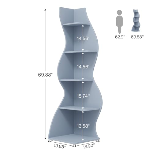 Image of Tribesigns Corner Shelf, Modern 5-Tier Wall Corner Bookshelf, Stylish Corner Small Bookcase Storage Rack Plant Stand with Unique Shape for Living Room, Home Office (Blue, 1PC)