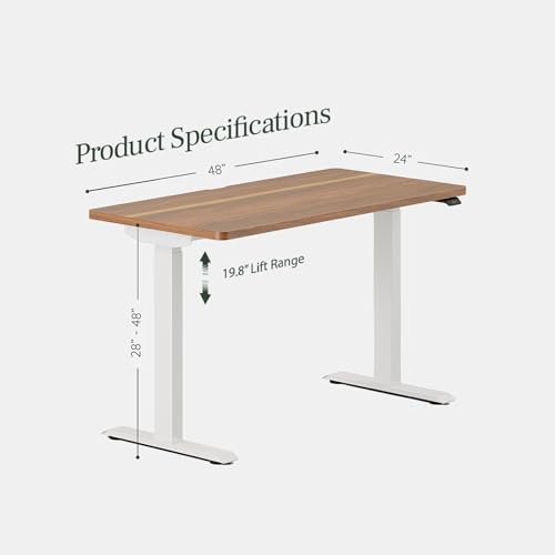 Image of Branch Duo Standing Desk, Adjustable Standing Desk with 20 inch Range | OLED Control Panel, Frameless Design and Compact Size Suitable for Many Spaces, 48 Inches, White Base, Walnut Top